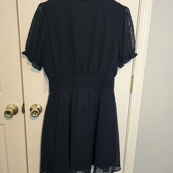 Pretty Garden Women's Navy Blue Swiss Dot Mini Knee Length Dress‎ Size L - Picture 3 of 4